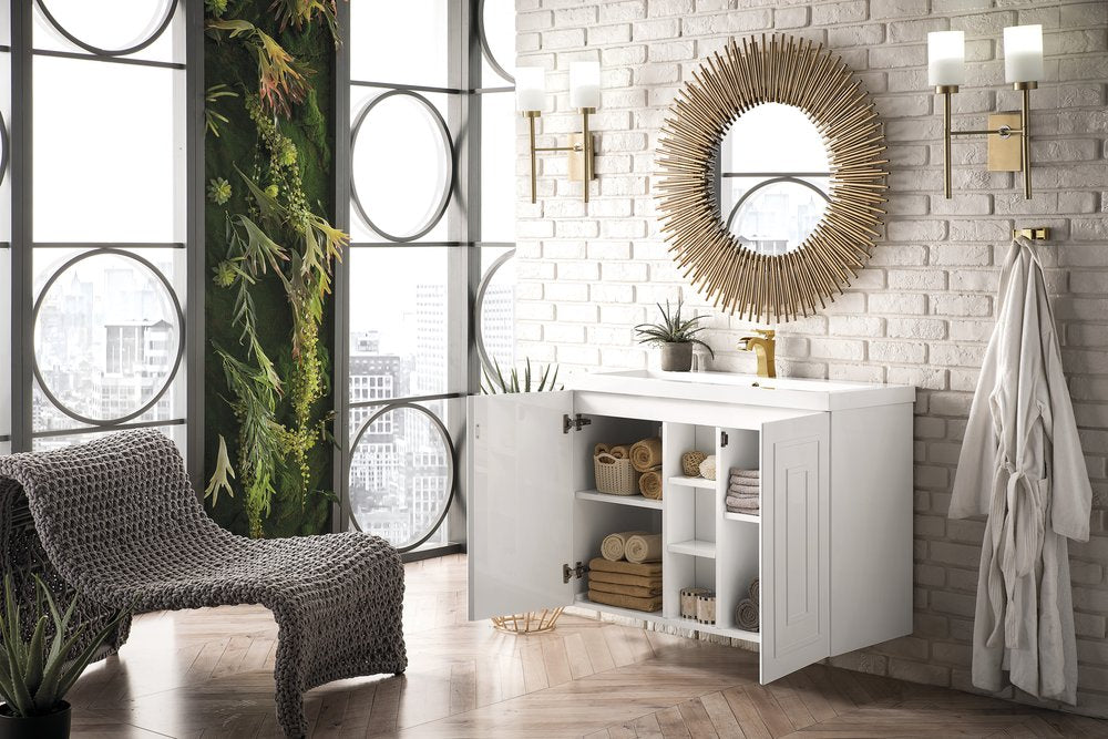 James Martin - Alicante 39.5" Single Vanity, Glossy White w/ White Glossy Composite Stone Top - E110V39.5GWWG view 4