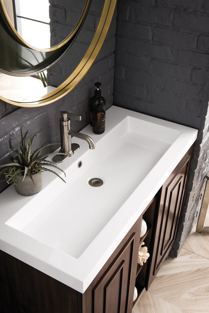 James Martin - Alicante 39.5" Single Vanity, Mid-Century Acacia, Brushed Nickel w/ White Glossy Composite Stone Top - E110V39.5MCABNKWG view 5