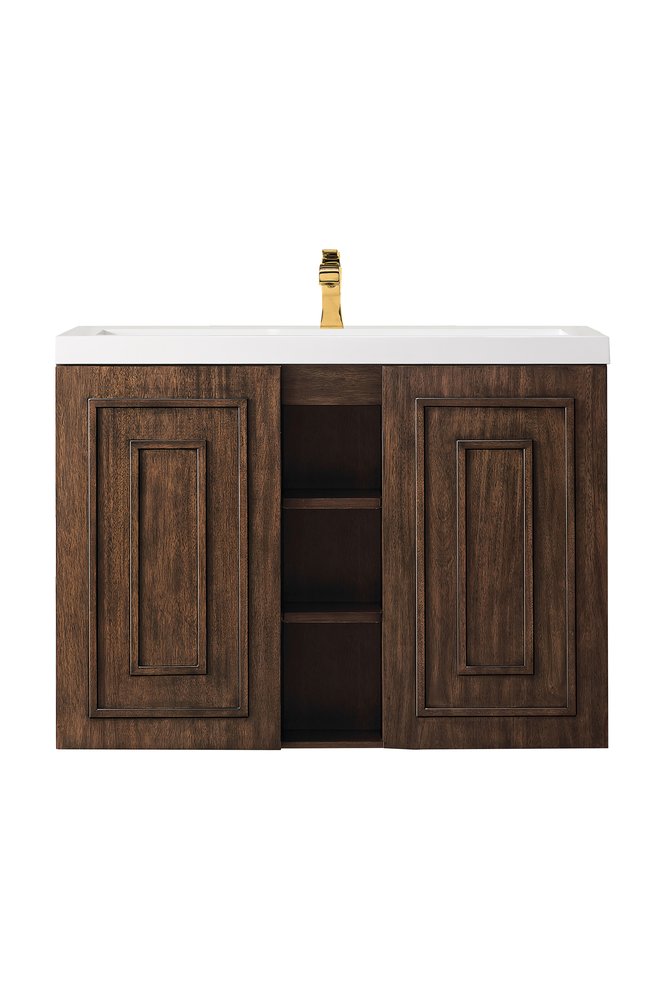 James Martin - Alicante 39.5" Single Vanity, Mid-Century Acacia w/ White Glossy Composite Stone Top - E110V39.5MCAWG view 1