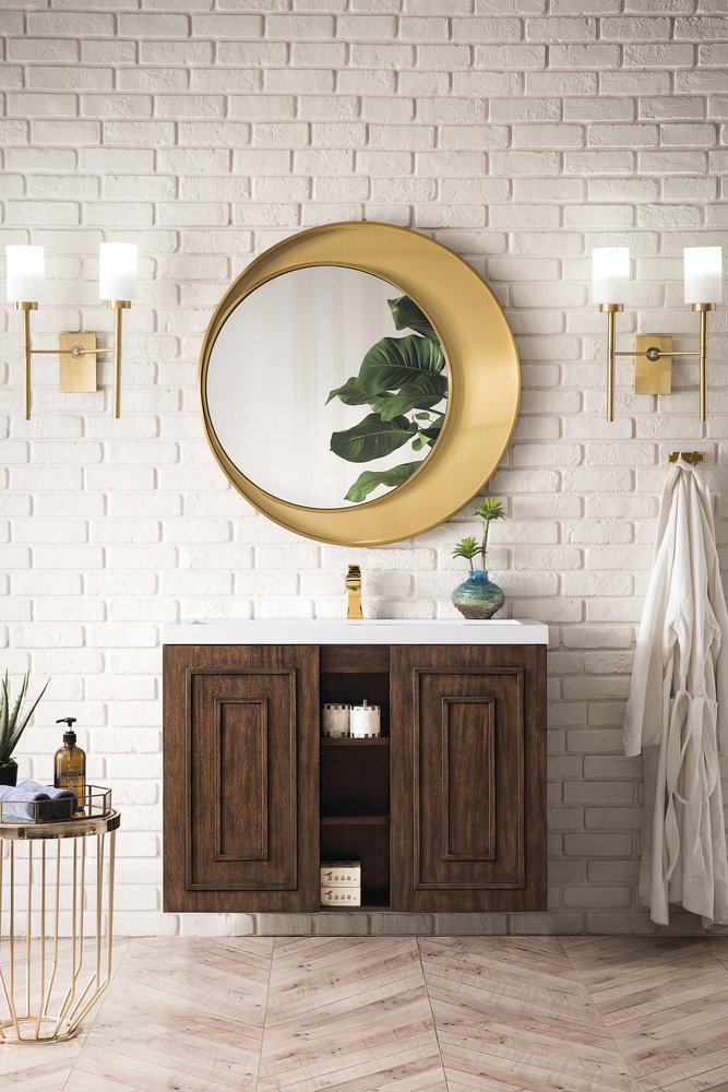 James Martin - Alicante 39.5" Single Vanity, Mid-Century Acacia w/ White Glossy Composite Stone Top - E110V39.5MCAWG view 2