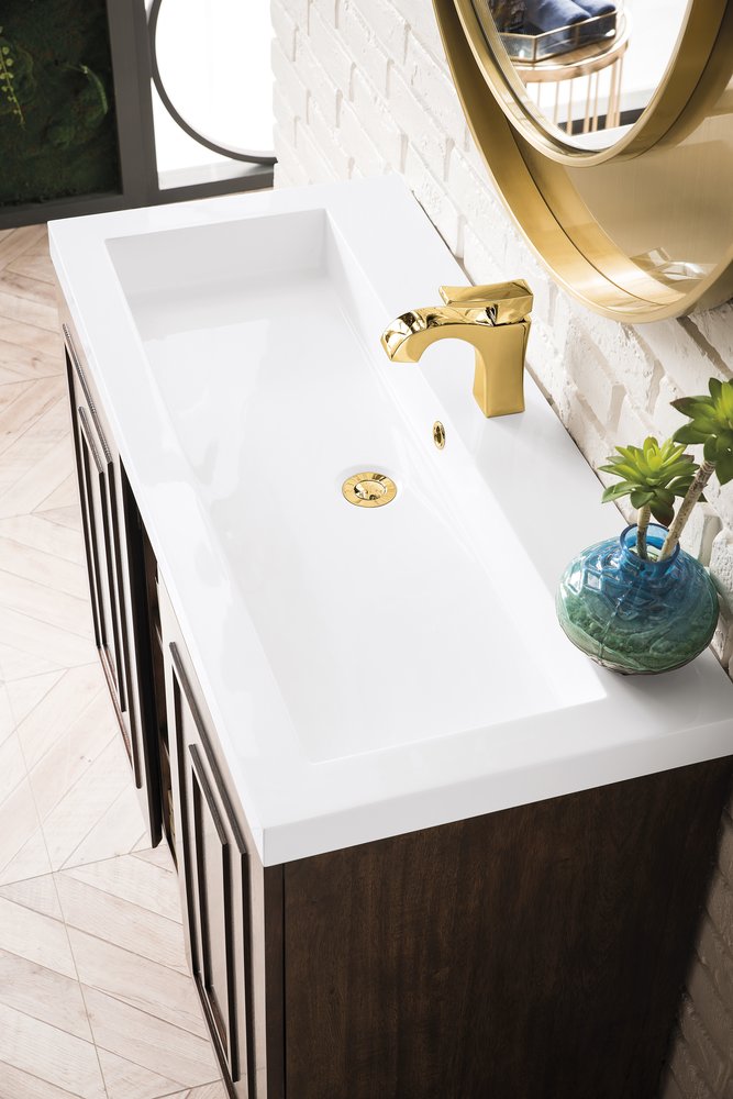 James Martin - Alicante 39.5" Single Vanity, Mid-Century Acacia w/ White Glossy Composite Stone Top - E110V39.5MCAWG view 5