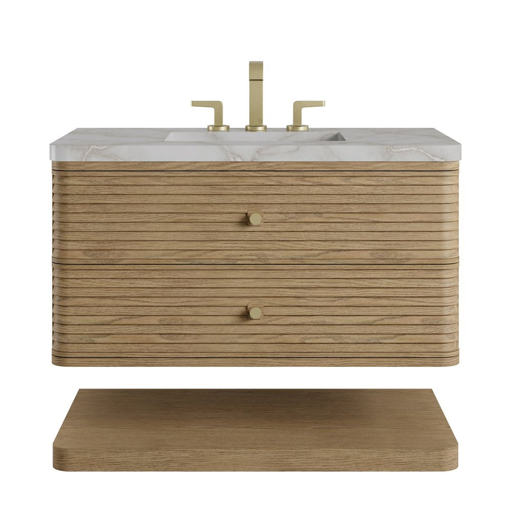 James Martin - Allamari 36" Single Vanity, Dune Mist w/ 3 CM Victorian Silver Silestone Top - D640-V36-DMS-WVSL view 1