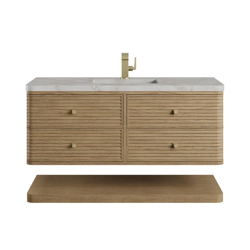 James Martin - Allamari 48" Single Vanity, Dune Mist w/ Single Hole 3 CM Victorian Silver Silestone Top - D640-V48-DMS-3VSL view 1