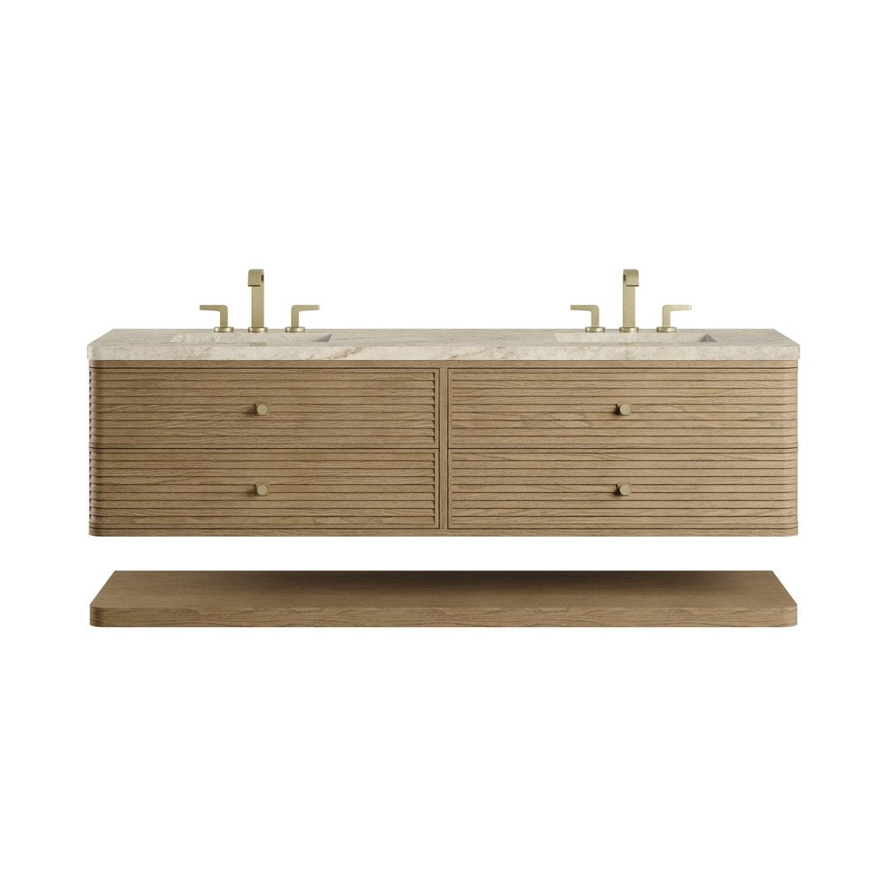 James Martin - Allamari 72" Double Vanity, Dune Mist w/ 3 CM Tajnar Eclos Top w/FreePower Wireless Charger - D640-V72-DMS-FTJR view 1