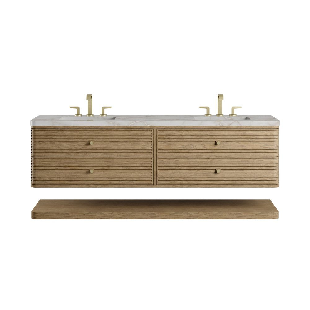 James Martin - Allamari 72" Double Vanity, Dune Mist w/ 3 CM Victorian Silver Silestone Top - D640-V72-DMS-WVSL view 1