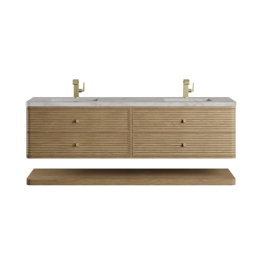 James Martin - Allamari 72" Double Vanity, Dune Mist w/ Single Hole 3 CM Victorian Silver Silestone Top - D640-V72-DMS-3VSL view 1