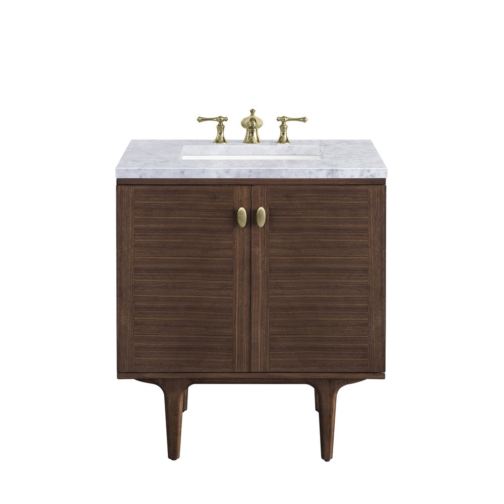 James Martin - Amberly 30" Single Vanity, Mid-Century Walnut w/ 3 CM Carrara Marble Top - 670-V30-WLT-3CAR view 1
