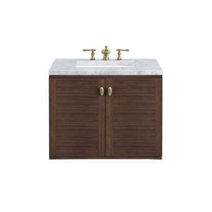 James Martin - Amberly 30" Single Vanity, Mid-Century Walnut w/ 3 CM Carrara Marble Top - 670-V30-WLT-3CAR view 2