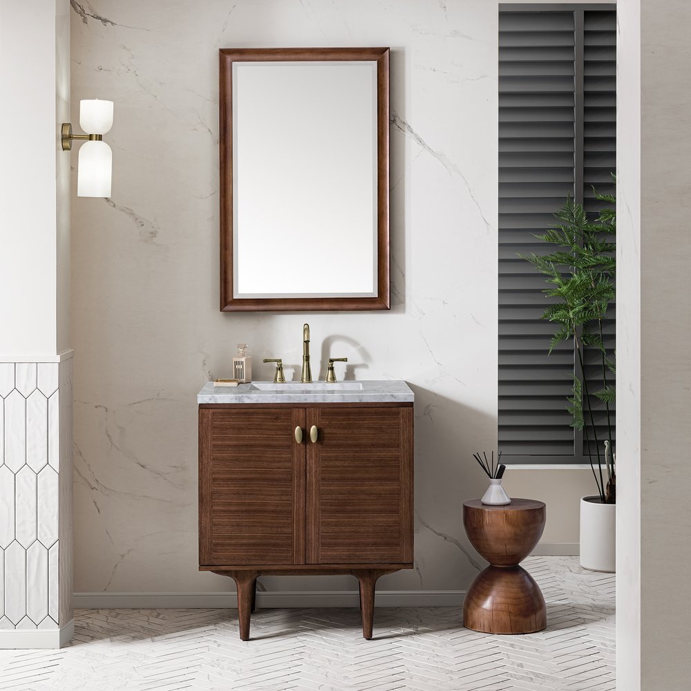 James Martin - Amberly 30" Single Vanity, Mid-Century Walnut w/ 3 CM Carrara Marble Top - 670-V30-WLT-3CAR view 5