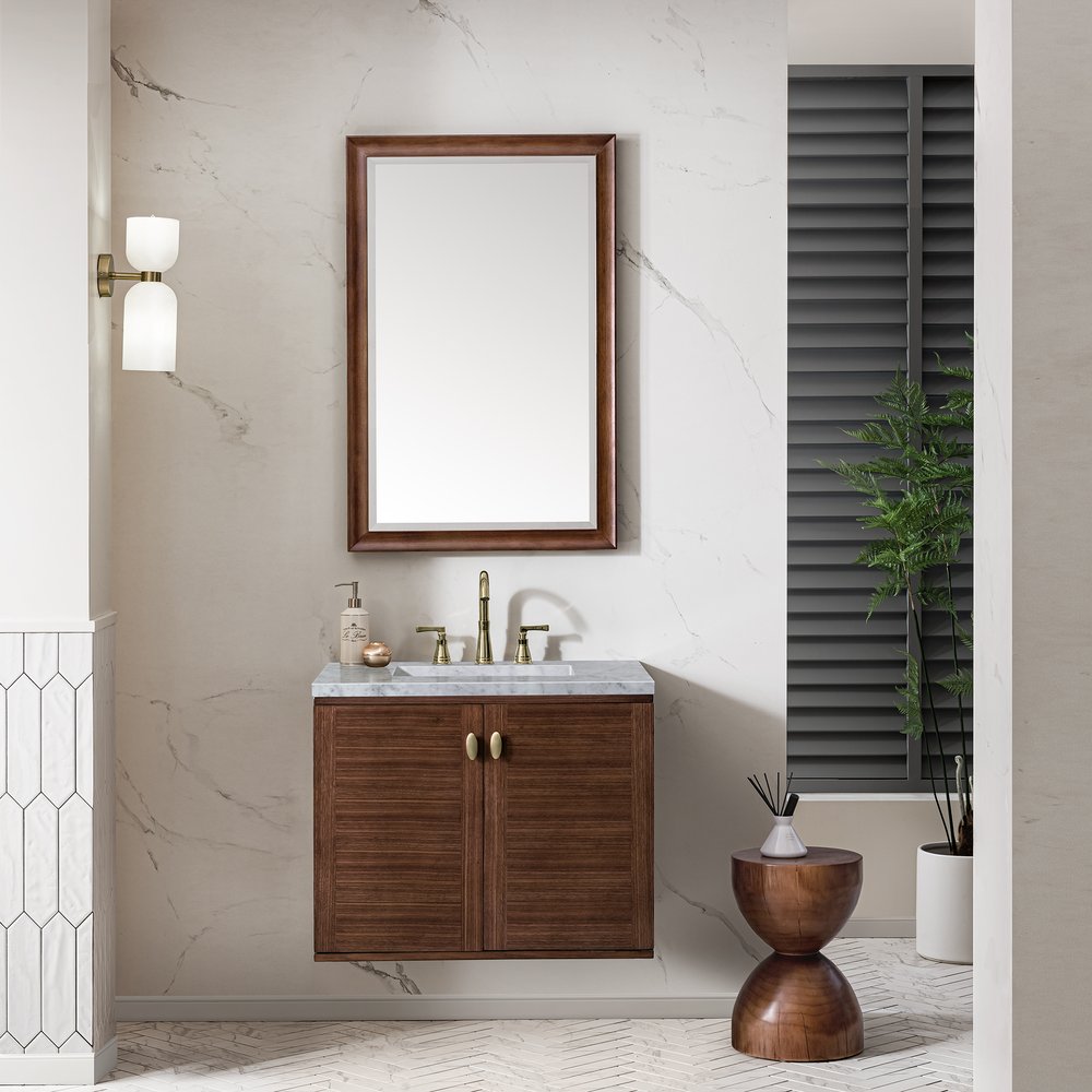 James Martin - Amberly 30" Single Vanity, Mid-Century Walnut w/ 3 CM Carrara Marble Top - 670-V30-WLT-3CAR view 6