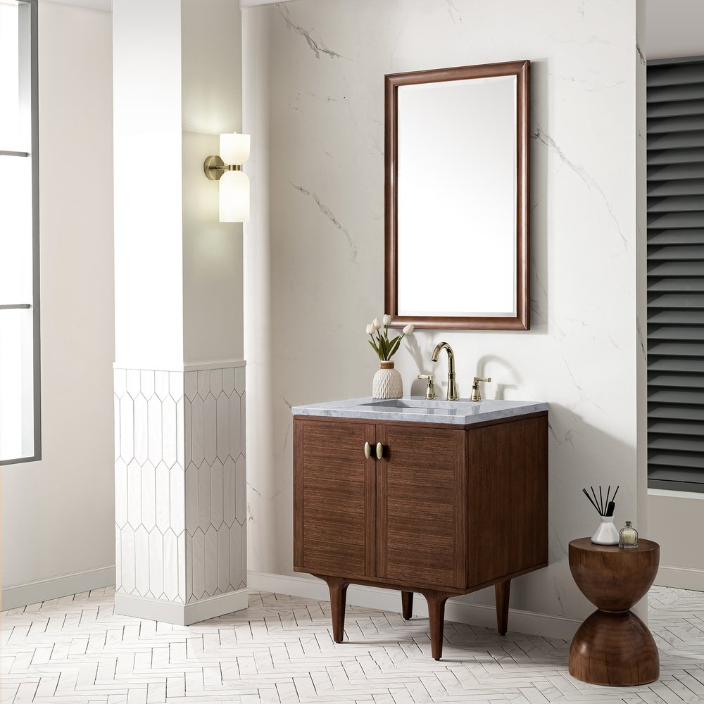 James Martin - Amberly 30" Single Vanity, Mid-Century Walnut w/ 3 CM Carrara Marble Top - 670-V30-WLT-3CAR view 7