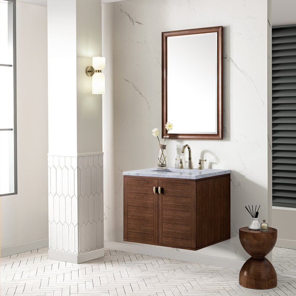 James Martin - Amberly 30" Single Vanity, Mid-Century Walnut w/ 3 CM Carrara Marble Top - 670-V30-WLT-3CAR view 8