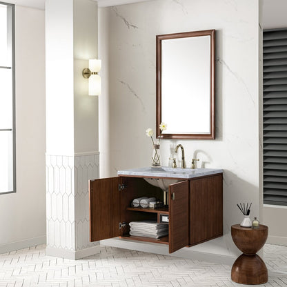 James Martin - Amberly 30" Single Vanity, Mid-Century Walnut w/ 3 CM Carrara Marble Top - 670-V30-WLT-3CAR view 10