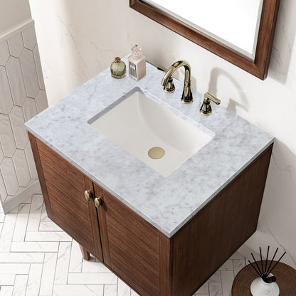 James Martin - Amberly 30" Single Vanity, Mid-Century Walnut w/ 3 CM Carrara Marble Top - 670-V30-WLT-3CAR view 11
