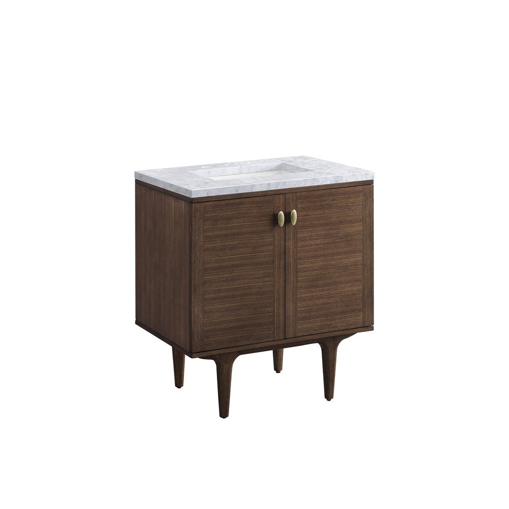 James Martin - Amberly 30" Single Vanity, Mid-Century Walnut w/ 3 CM Carrara Marble Top - 670-V30-WLT-3CAR view 16