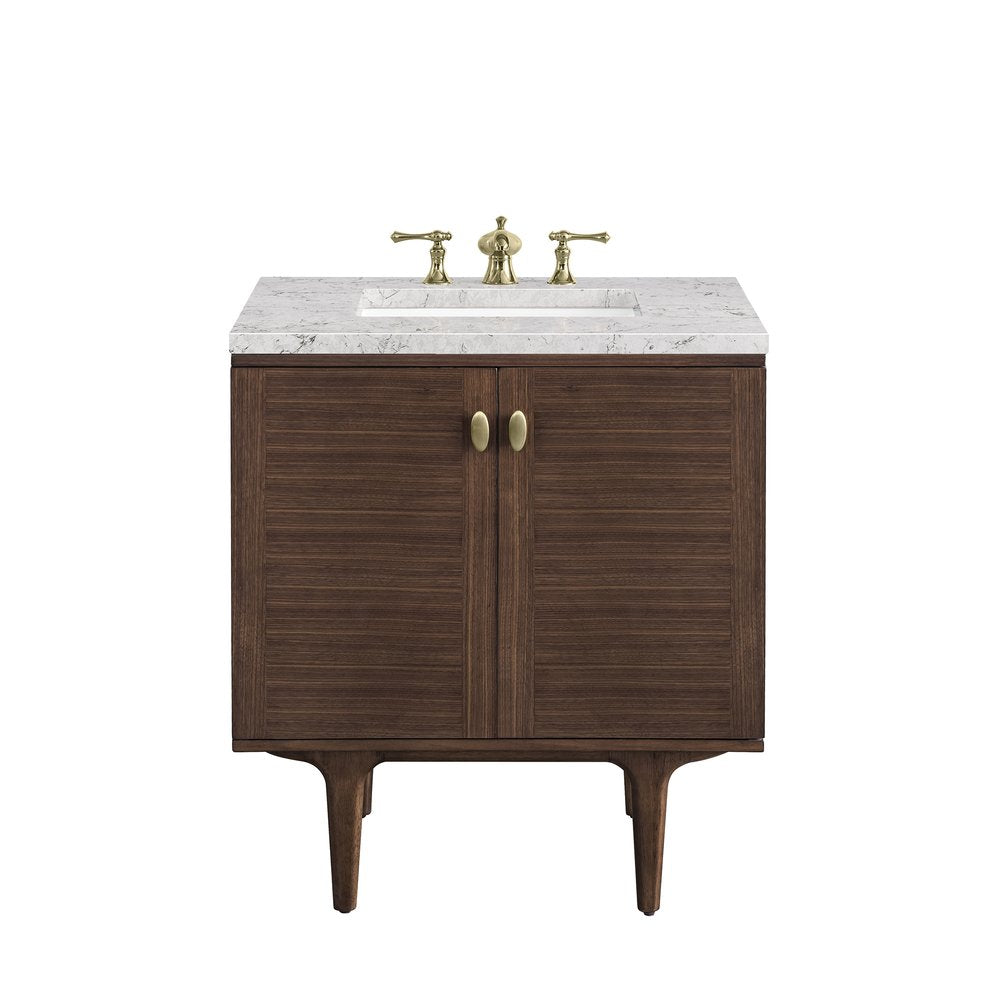 James Martin - Amberly 30" Single Vanity, Mid-Century Walnut w/ 3 CM Eternal Jasmine Pearl Top - 670-V30-WLT-3EJP view 1