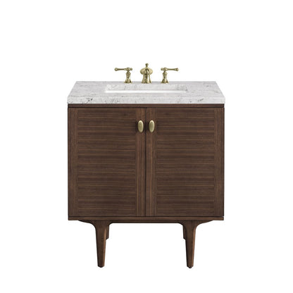 James Martin - Amberly 30" Single Vanity, Mid-Century Walnut w/ 3 CM Eternal Jasmine Pearl Top - 670-V30-WLT-3EJP view 1