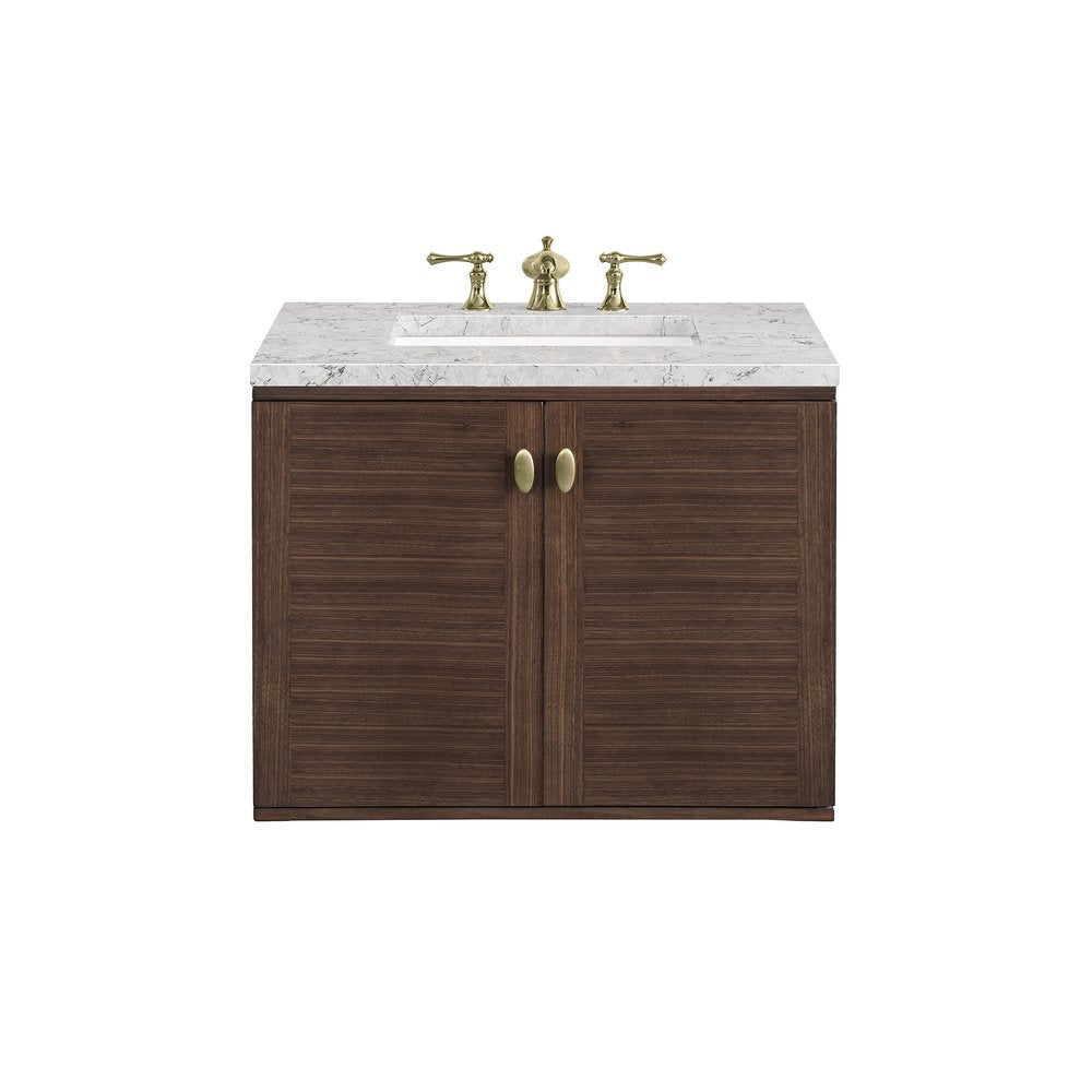 James Martin - Amberly 30" Single Vanity, Mid-Century Walnut w/ 3 CM Eternal Jasmine Pearl Top - 670-V30-WLT-3EJP view 2