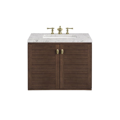 James Martin - Amberly 30" Single Vanity, Mid-Century Walnut w/ 3 CM Eternal Jasmine Pearl Top - 670-V30-WLT-3EJP view 2