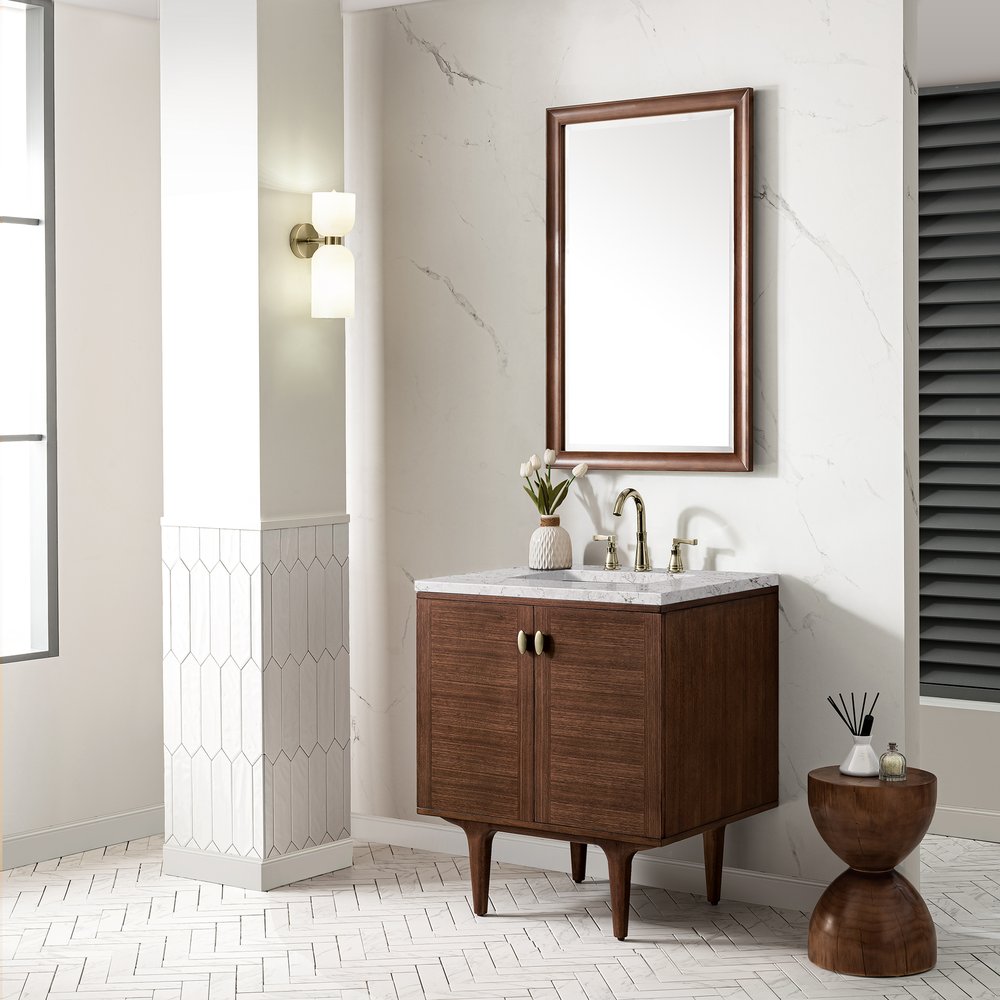 James Martin - Amberly 30" Single Vanity, Mid-Century Walnut w/ 3 CM Eternal Jasmine Pearl Top - 670-V30-WLT-3EJP view 7