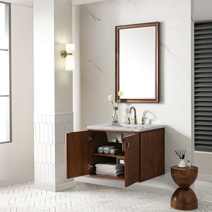 James Martin - Amberly 30" Single Vanity, Mid-Century Walnut w/ 3 CM Eternal Jasmine Pearl Top - 670-V30-WLT-3EJP view 10