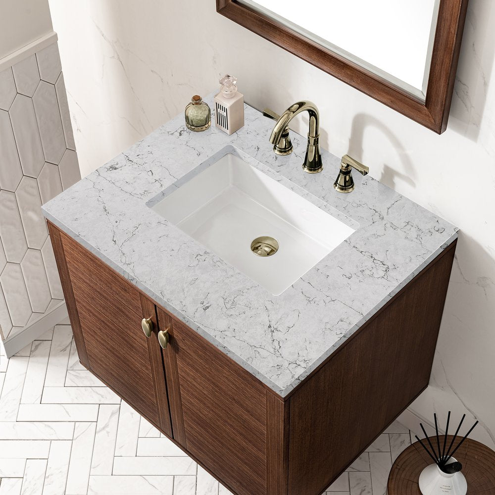 James Martin - Amberly 30" Single Vanity, Mid-Century Walnut w/ 3 CM Eternal Jasmine Pearl Top - 670-V30-WLT-3EJP view 12