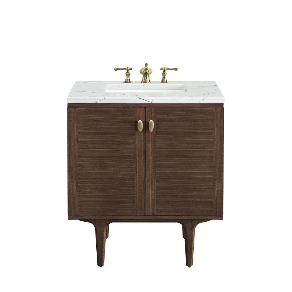 James Martin - Amberly 30" Single Vanity, Mid-Century Walnut w/ 3 CM Ethereal Noctis Top - 670-V30-WLT-3ENC view 1