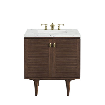 James Martin - Amberly 30" Single Vanity, Mid-Century Walnut w/ 3 CM Ethereal Noctis Top - 670-V30-WLT-3ENC view 1