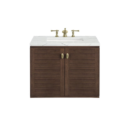 James Martin - Amberly 30" Single Vanity, Mid-Century Walnut w/ 3 CM Ethereal Noctis Top - 670-V30-WLT-3ENC view 2