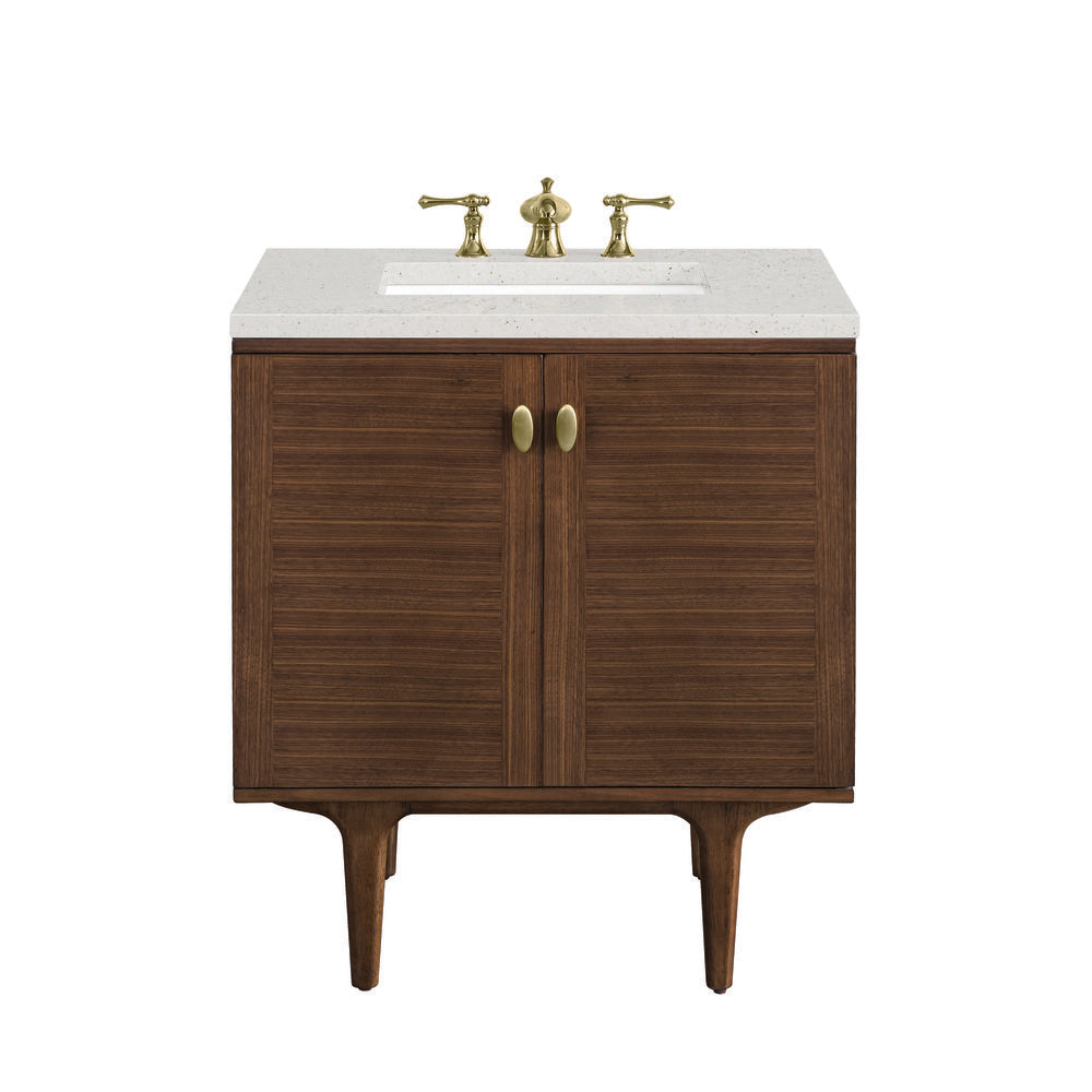 James Martin - Amberly 30" Single Vanity, Mid-Century Walnut w/ 3 CM Lime Delight Top - 670-V30-WLT-3LDL view 1