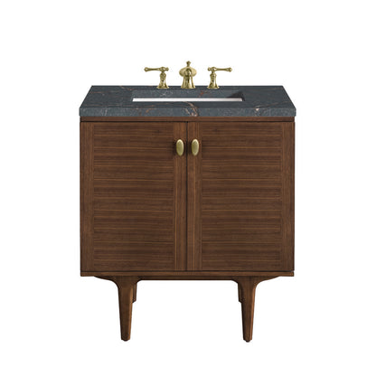 James Martin - Amberly 30" Single Vanity, Mid-Century Walnut w/ 3 CM Parisien Bleu Top - 670-V30-WLT-3PBL view 1