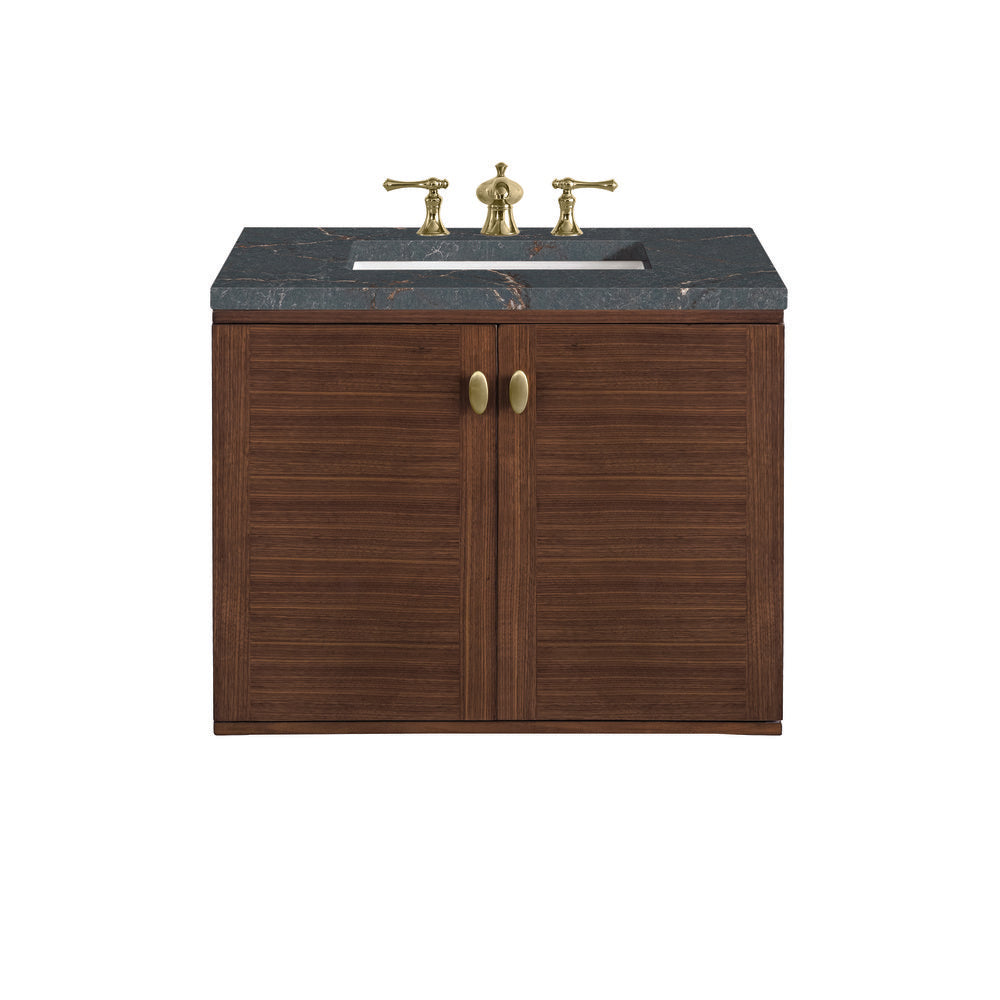 James Martin - Amberly 30" Single Vanity, Mid-Century Walnut w/ 3 CM Parisien Bleu Top - 670-V30-WLT-3PBL view 2