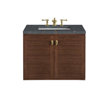 James Martin - Amberly 30" Single Vanity, Mid-Century Walnut w/ 3 CM Parisien Bleu Top - 670-V30-WLT-3PBL view 2