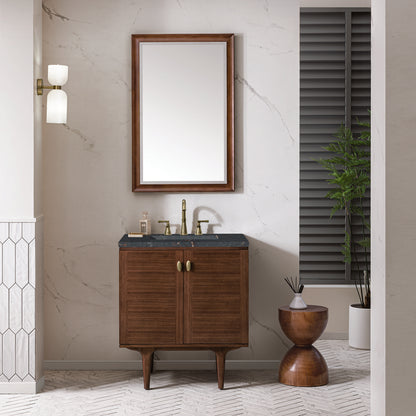 James Martin - Amberly 30" Single Vanity, Mid-Century Walnut w/ 3 CM Parisien Bleu Top - 670-V30-WLT-3PBL view 5
