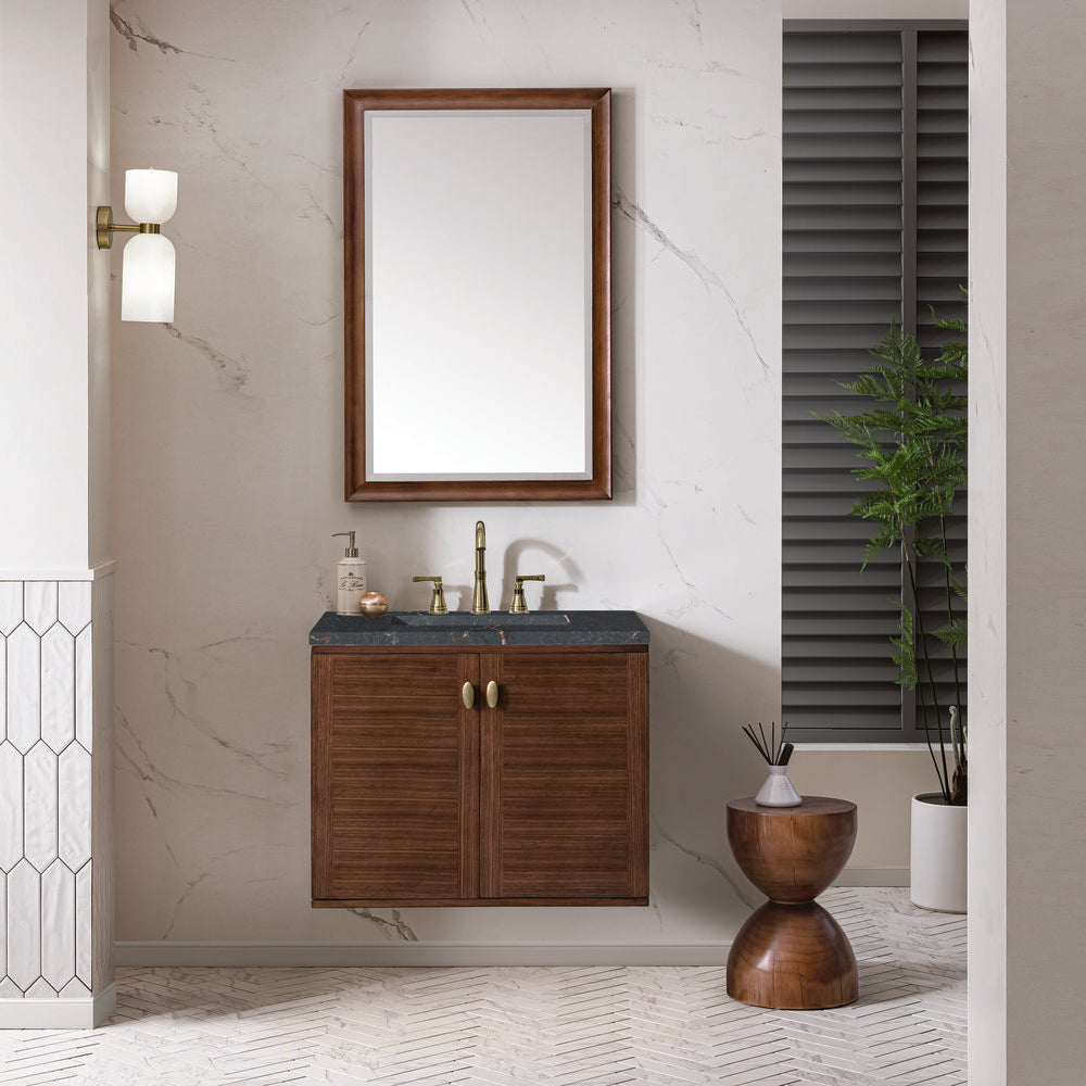 James Martin - Amberly 30" Single Vanity, Mid-Century Walnut w/ 3 CM Parisien Bleu Top - 670-V30-WLT-3PBL view 6