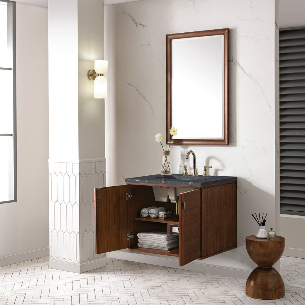 James Martin - Amberly 30" Single Vanity, Mid-Century Walnut w/ 3 CM Parisien Bleu Top - 670-V30-WLT-3PBL view 10