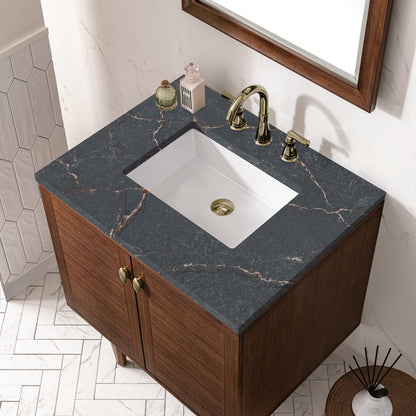 James Martin - Amberly 30" Single Vanity, Mid-Century Walnut w/ 3 CM Parisien Bleu Top - 670-V30-WLT-3PBL view 11