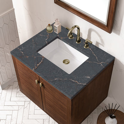 James Martin - Amberly 30" Single Vanity, Mid-Century Walnut w/ 3 CM Parisien Bleu Top - 670-V30-WLT-3PBL view 12