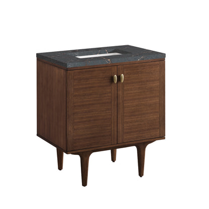 James Martin - Amberly 30" Single Vanity, Mid-Century Walnut w/ 3 CM Parisien Bleu Top - 670-V30-WLT-3PBL view 16