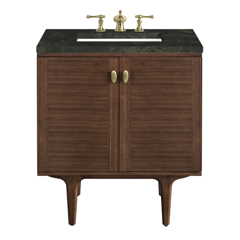James Martin - Amberly 30" Single Vanity, Mid-Century Walnut, w/ 3 CM Phantome Eclos Top - 670-V30-WLT-3PHT view 1