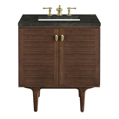 James Martin - Amberly 30" Single Vanity, Mid-Century Walnut, w/ 3 CM Phantome Eclos Top - 670-V30-WLT-3PHT view 1