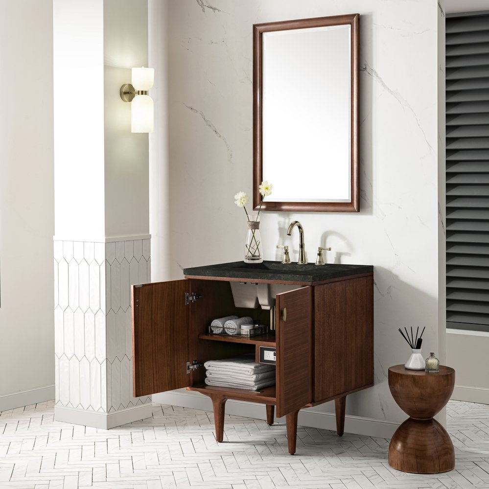 James Martin - Amberly 30" Single Vanity, Mid-Century Walnut, w/ 3 CM Phantome Eclos Top - 670-V30-WLT-3PHT view 9