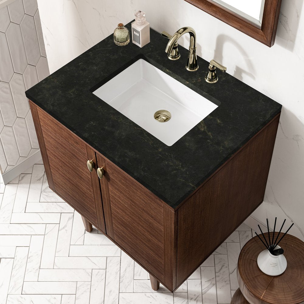 James Martin - Amberly 30" Single Vanity, Mid-Century Walnut, w/ 3 CM Phantome Eclos Top - 670-V30-WLT-3PHT view 11
