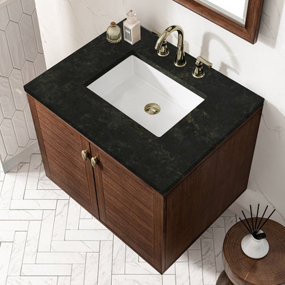 James Martin - Amberly 30" Single Vanity, Mid-Century Walnut, w/ 3 CM Phantome Eclos Top - 670-V30-WLT-3PHT view 12