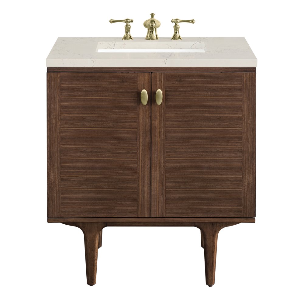 James Martin - Amberly 30" Single Vanity, Mid-Century Walnut, w/ 3 CM Siberian Silestone Top - 670-V30-WLT-3SFR view 1