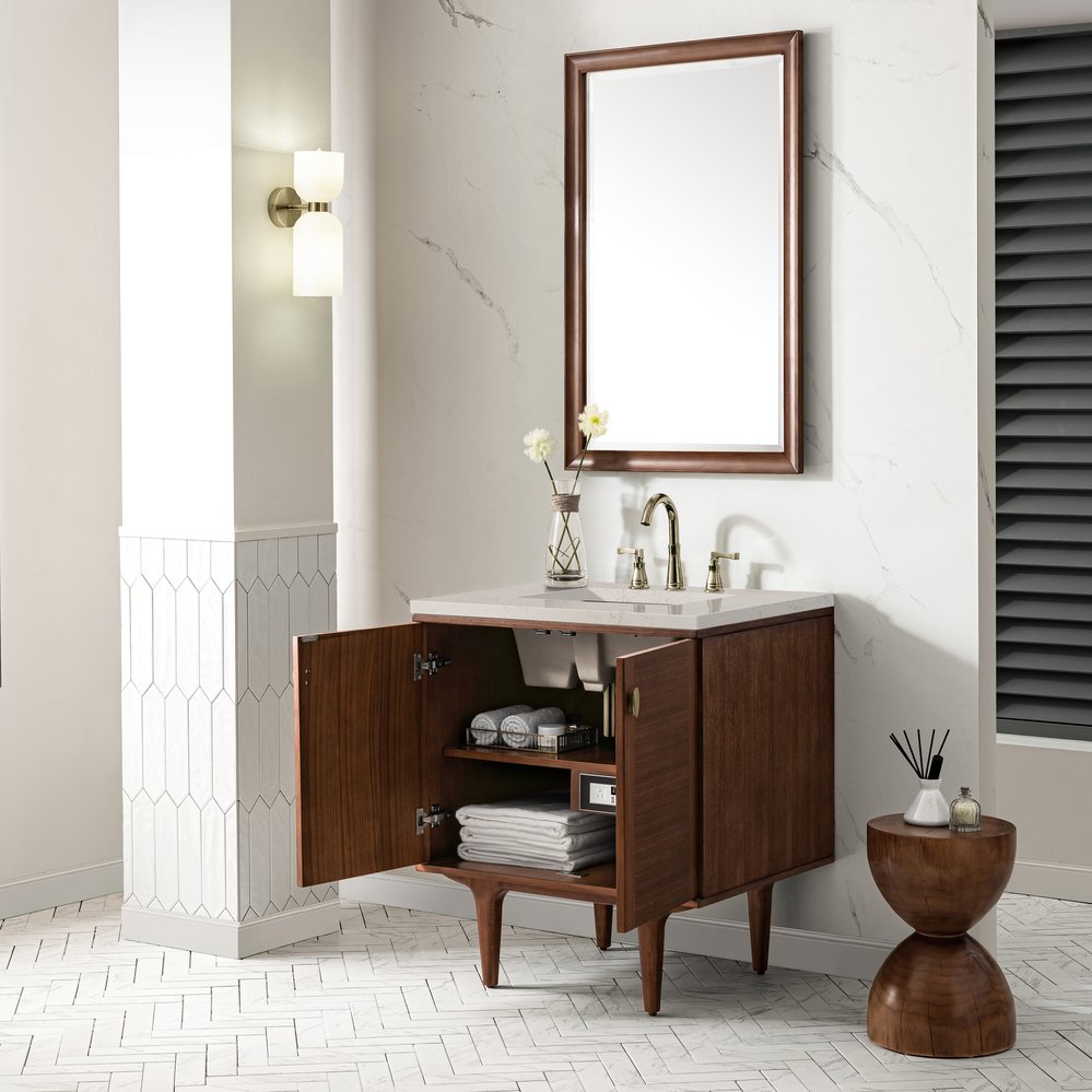 James Martin - Amberly 30" Single Vanity, Mid-Century Walnut, w/ 3 CM Siberian Silestone Top - 670-V30-WLT-3SFR view 9