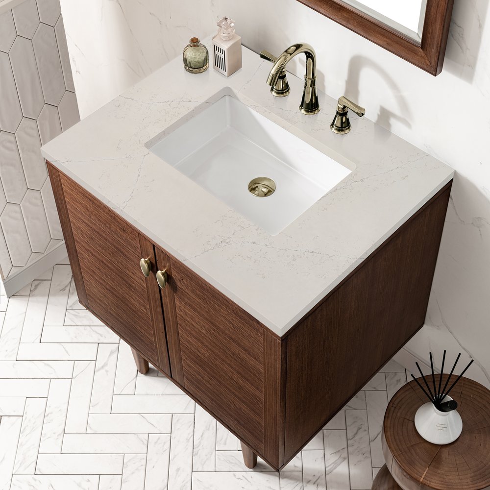 James Martin - Amberly 30" Single Vanity, Mid-Century Walnut, w/ 3 CM Siberian Silestone Top - 670-V30-WLT-3SFR view 11