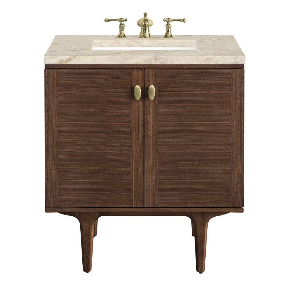 James Martin - Amberly 30" Single Vanity, Mid-Century Walnut, w/ 3 CM Tajnar Eclos Top - 670-V30-WLT-3TJR view 1