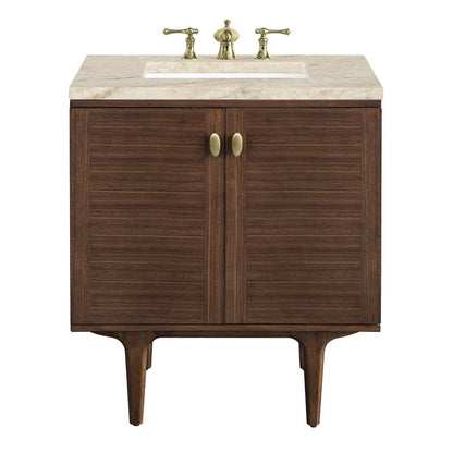 James Martin - Amberly 30" Single Vanity, Mid-Century Walnut, w/ 3 CM Tajnar Eclos Top - 670-V30-WLT-3TJR view 1