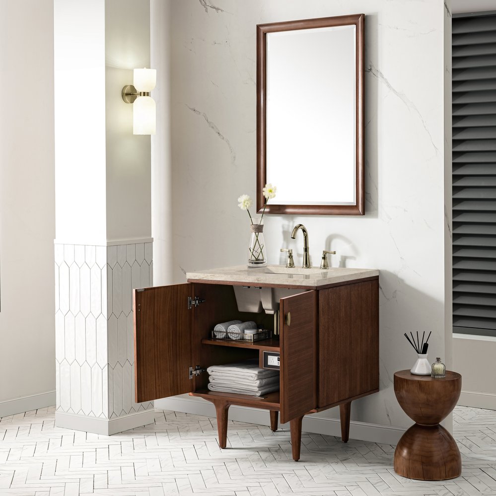James Martin - Amberly 30" Single Vanity, Mid-Century Walnut, w/ 3 CM Tajnar Eclos Top - 670-V30-WLT-3TJR view 9